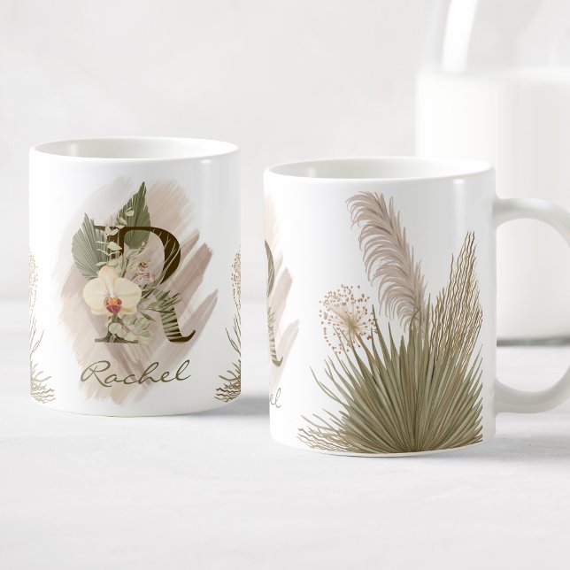 Taza De Café Floral acuarela Boho Personalizado Monograma Nombr (Subido por el creador)