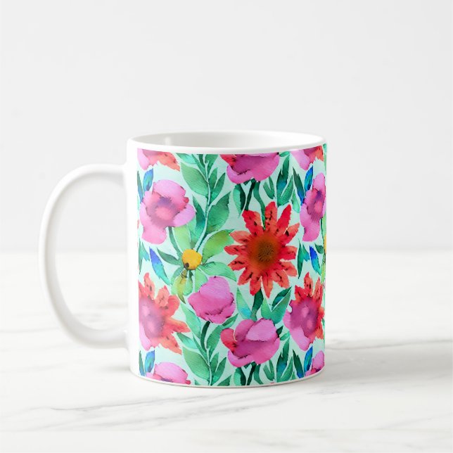 Taza De Café Floral acuarela de bonito (Izquierda)