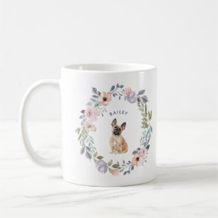 Taza De Café Floral acuarela de bonito   Perro Bulldog francés