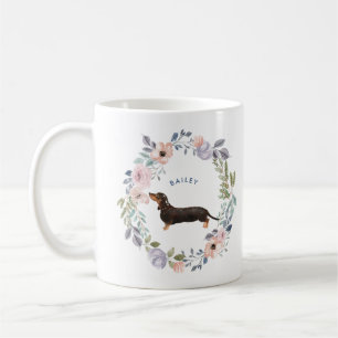 Taza De Café Floral acuarela de bonito   Perro de Dachshund