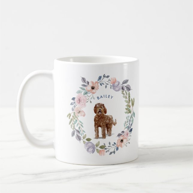 Taza De Café Floral acuarela de bonito | Perro de Labradoodle (Izquierda)