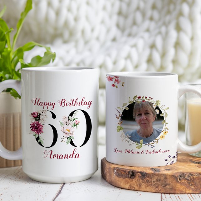 Taza De Café Floral acuarela feliz 60 cumpleaños foto Personali (Subido por el creador)