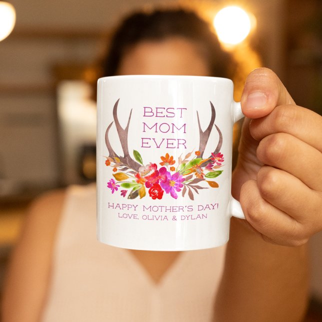 Taza De Café Floral acuarela feliz Personalizado del Día de la  (Subido por el creador)