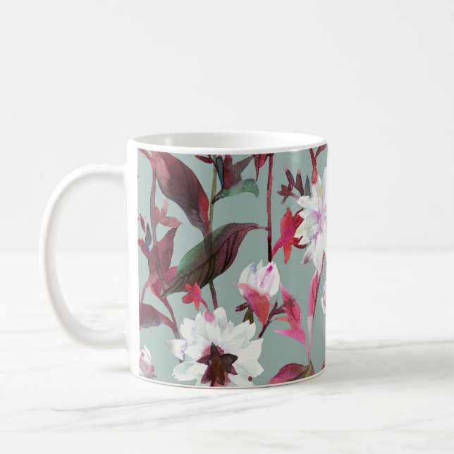 Taza De Café Floral acuarela: floros dibujados a mano. (Izquierda)