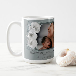 Taza De Café Floral acuarela Foto Día de la Madre Verde salvi