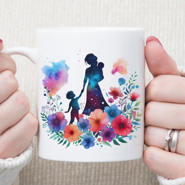 Taza De Café Floral acuarela madre e hijo (Subido por el creador)