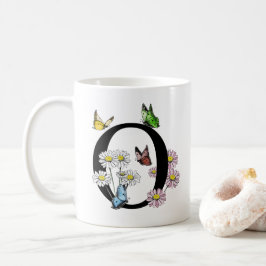 Taza De Café Floral acuarela Mariposa Monograma O