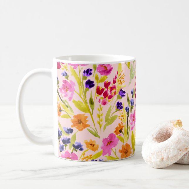 Taza De Café Floral acuarela - Mug (Con donut)