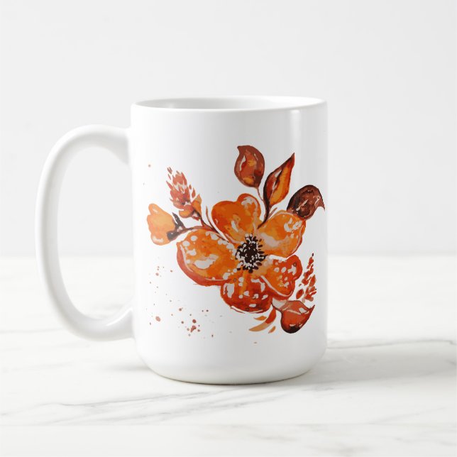 Taza De Café Floral acuarela naranja (Izquierda)