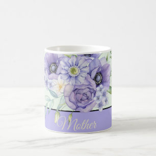 Taza De Café floral acuarela violeta personalizable 