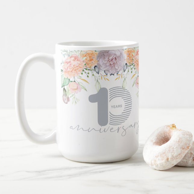 Taza De Café Floral acuática 10° Aniversario Boda (Con donut)