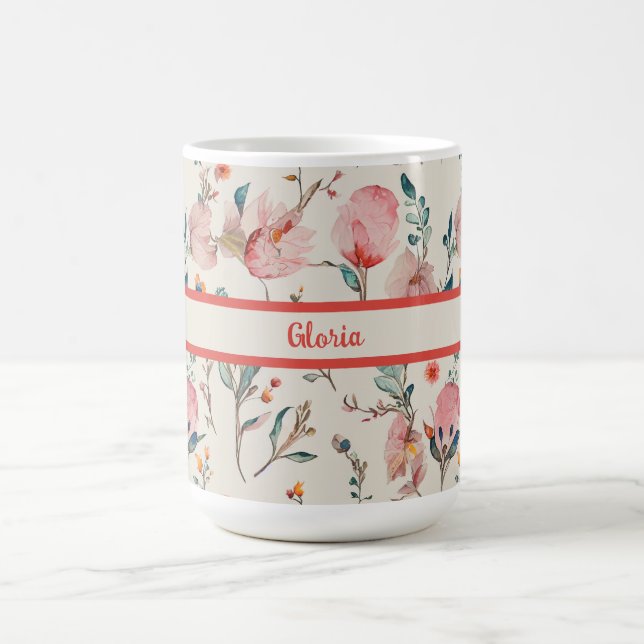 Taza De Café Floral acuática personalizada (Centro)