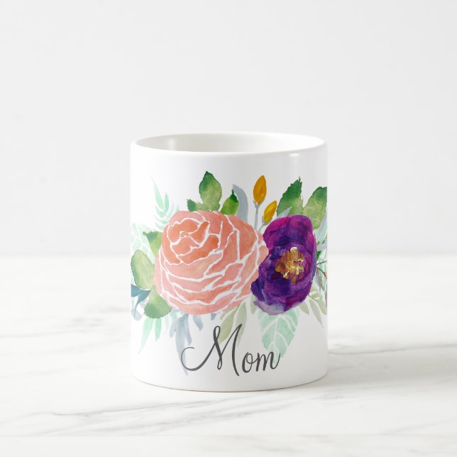 Taza De Café Floral acuática rosa y púrpura (Centro)