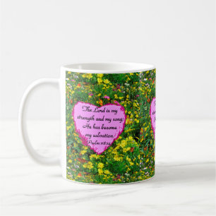 TAZA DE CAFÉ FLORAL AMARILLA PSALM 118:14 FOTO
