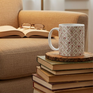 Taza De Café Floral Antigua Rosa Enrejado Vintage