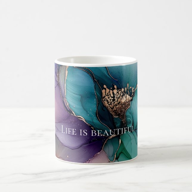 Taza De Café Floral Aqua Blue Purple Gold (Centro)
