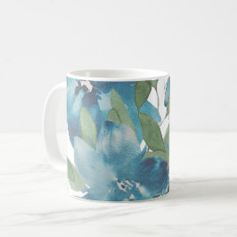 Taza De Café Floral azul Fusión acuática pintada a mano