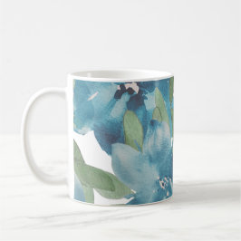 Taza De Café Floral azul Fusión acuática pintada a mano