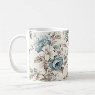 Taza De Café Floral azul/marrón claro bonito