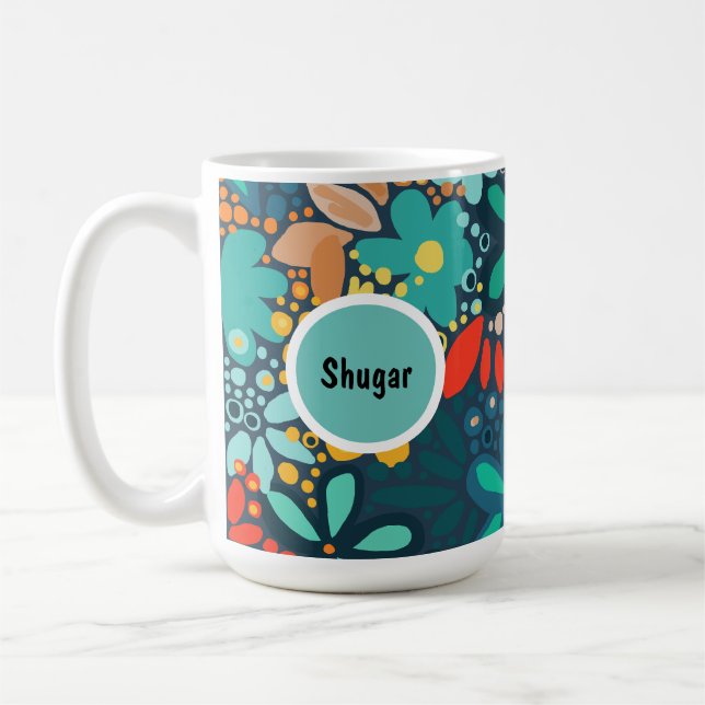 Taza De Café Floral azul oscuro moderno (Izquierda)