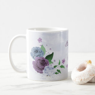 Taza De Café Floral azul polvoriento púrpura 