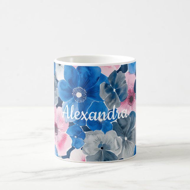 Taza De Café Floral azul rosa de moda (Centro)