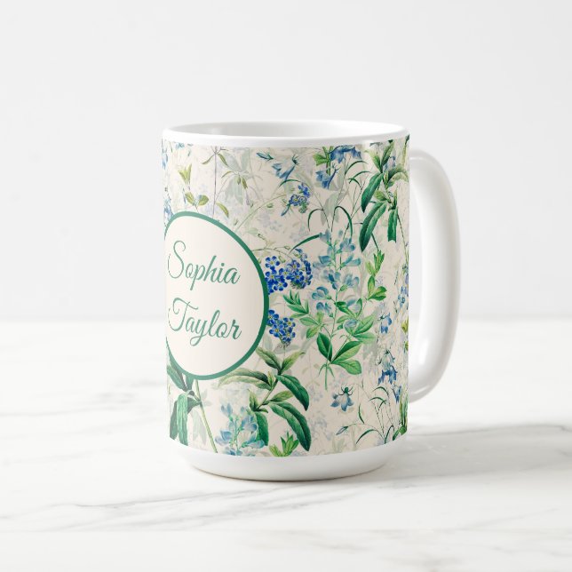 Taza De Café Floral azul vintage (Anverso derecho)