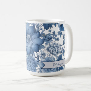 Taza De Café Floral azul vintage Chinoiserie personalizada