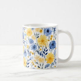Taza De Café Floral azul y amarilla