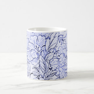 Taza De Café Floral azul y blanco del vintage