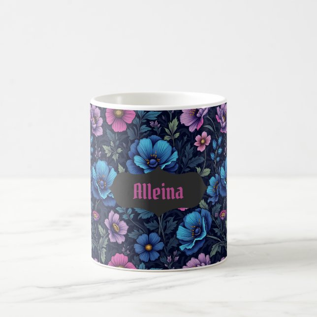 Taza De Café Floral Azul y Malva (Centro)
