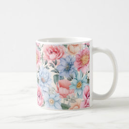 Taza De Café Floral azul y rosa