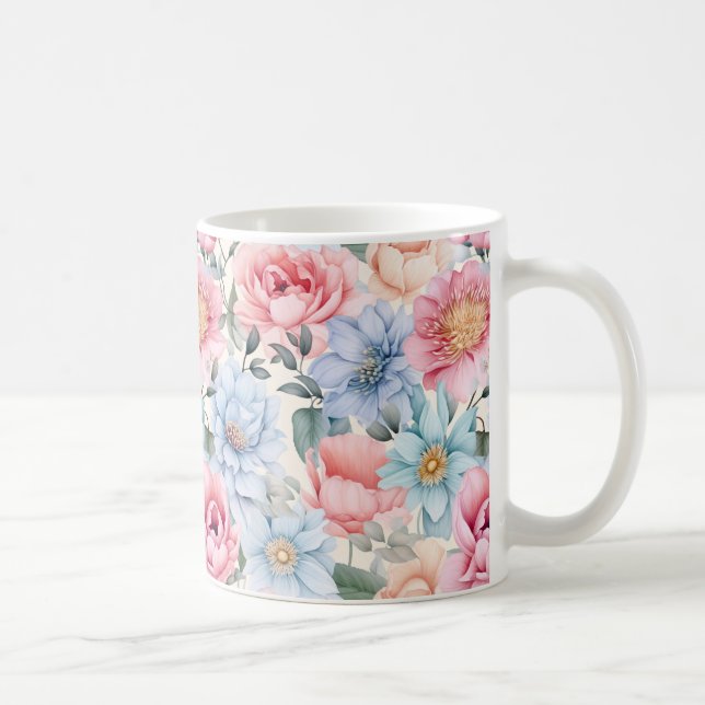 Taza De Café Floral azul y rosa (Derecha)