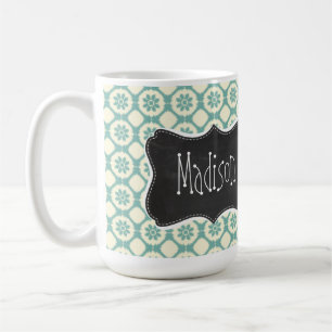 Taza De Café Floral azulverde y poner crema; Pizarra del