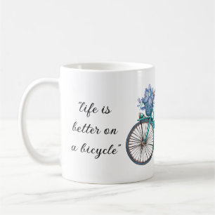 Taza De Café Floral Bicicleta Watercolor Diseño Boho Moda