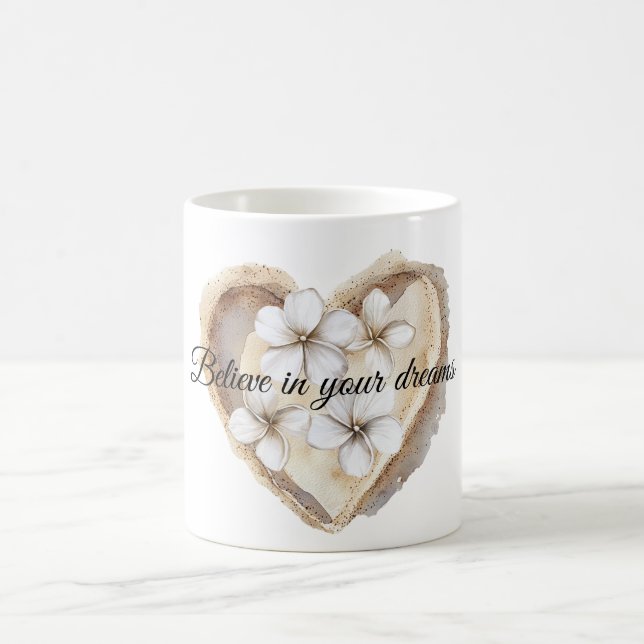 Taza De Café Floral blanca del corazón (Centro)