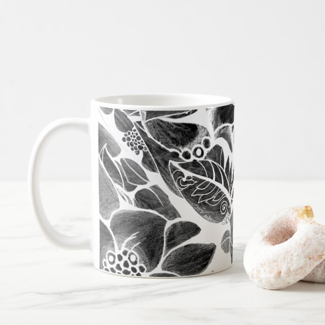 Taza De Café Floral blanca negra (Con donut)