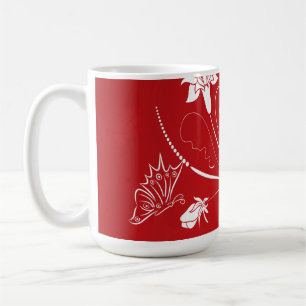 Taza De Café Floral blanca y roja moderna