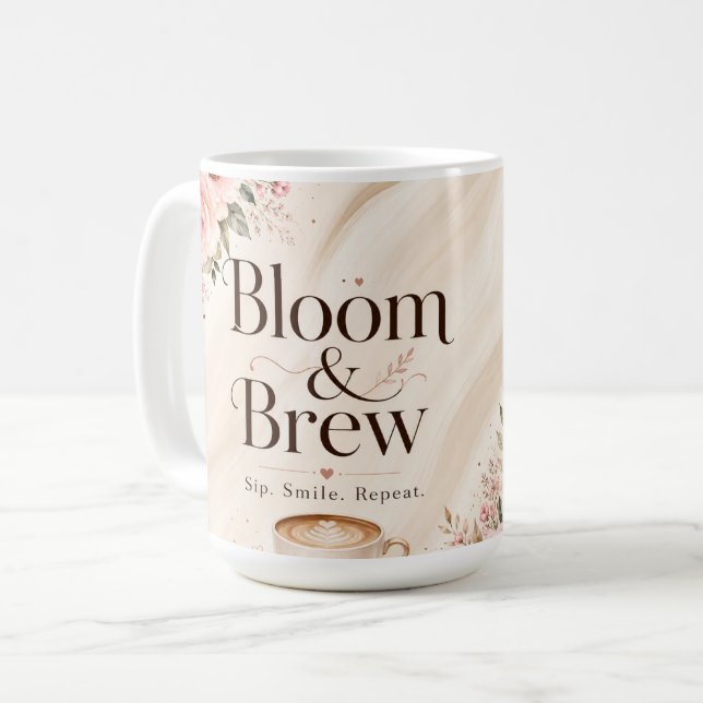 Taza de café floral Bloom & Brew. (Anverso izquierdo)