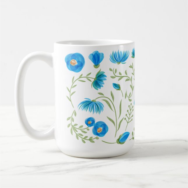 Taza De Café Floral blue folk art pattern (Izquierda)