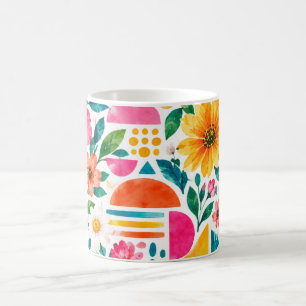 Taza de café floral boho colorida - Abstracto vibr