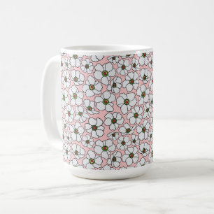 Taza De Café Floral Boho Rosa y Blanco
