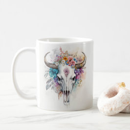 Taza De Café Floral Bull Skull Watercolor Art
