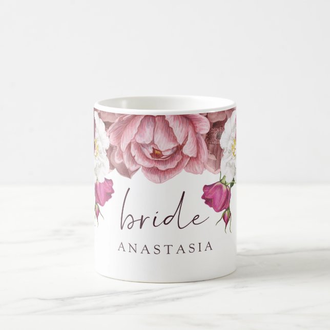 Taza De Café Floral Burgundy Boda Bride (Centro)
