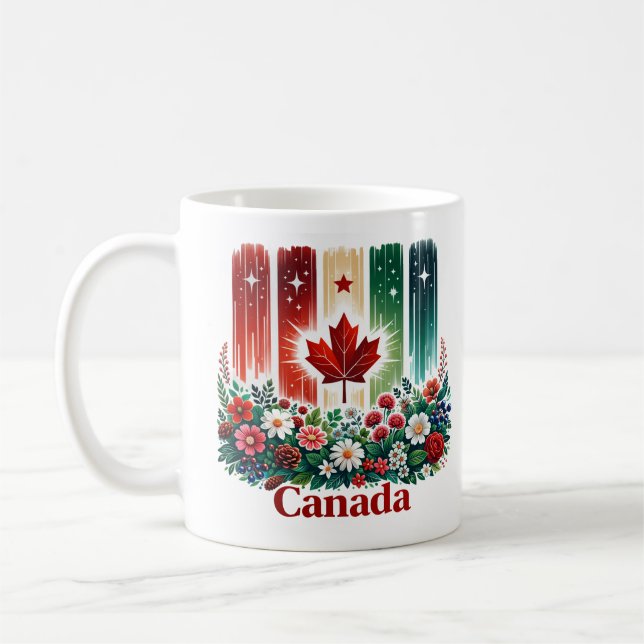 Taza De Café Floral Canada Day | Cute Canadian Flag (Izquierda)