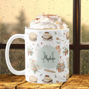 Taza De Café Floral Caprichoso de Fresa con Monograma País