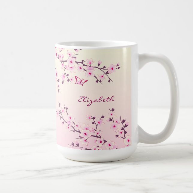Taza De Café Floral Cerezo Blossom Monograma Girona rosa (Derecha)