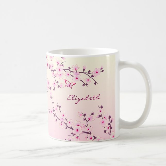 Taza De Café Floral Cerezo Blossom Monograma Girona rosa