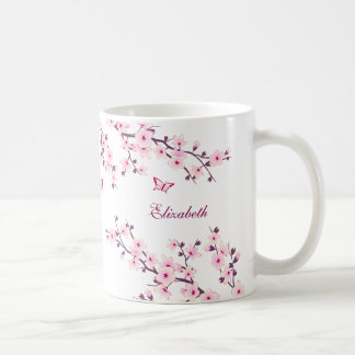 Taza De Café Floral Cherry Blossom Your Name Monogram Mug