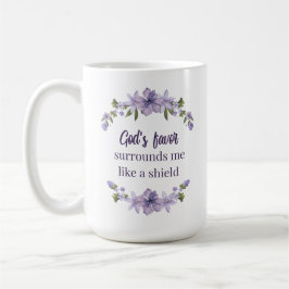 Taza De Café Floral color morado, el favor de Dios me rodea